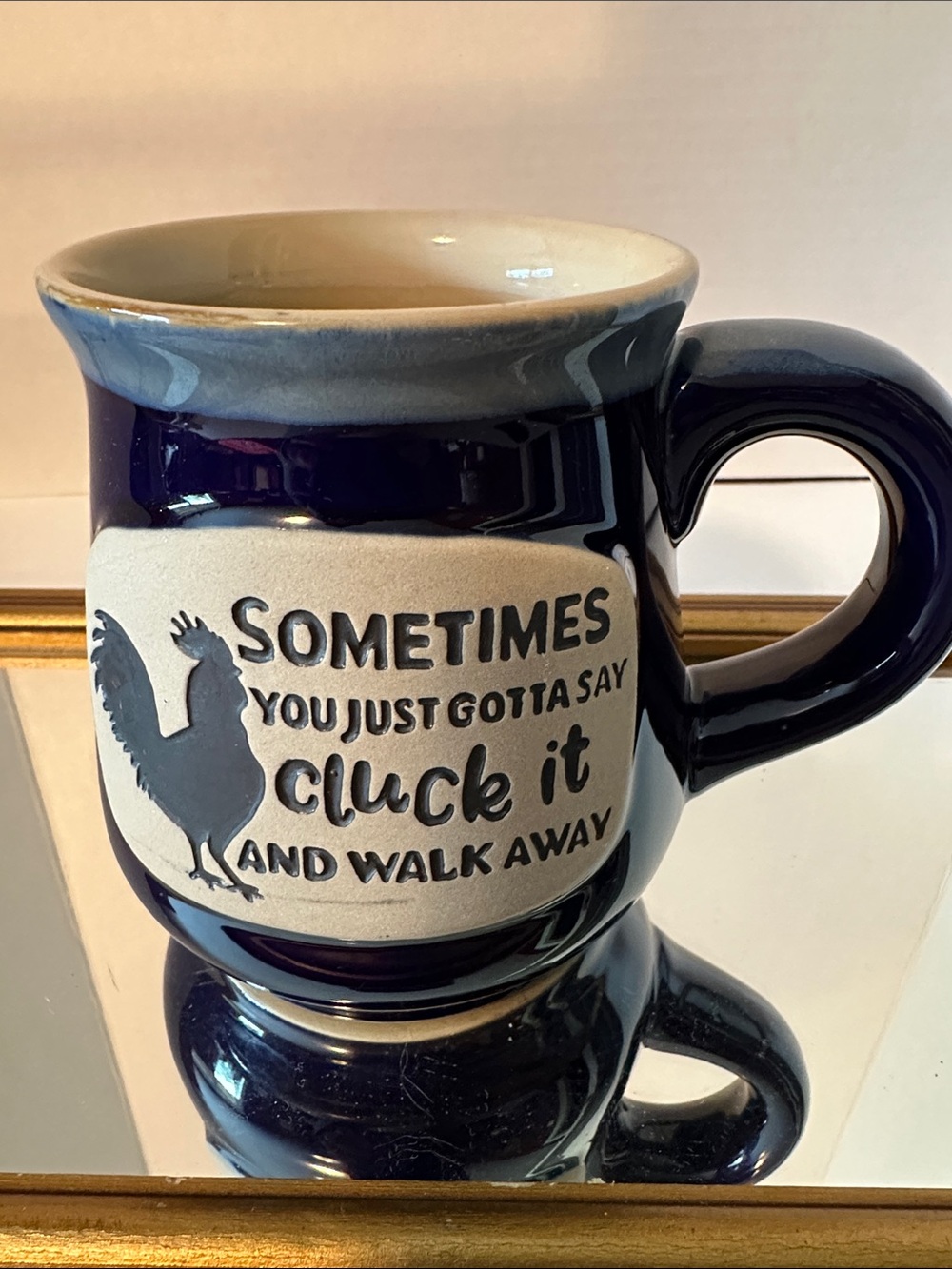 Blue Ceramic 'Cluck It' Coffee Mug